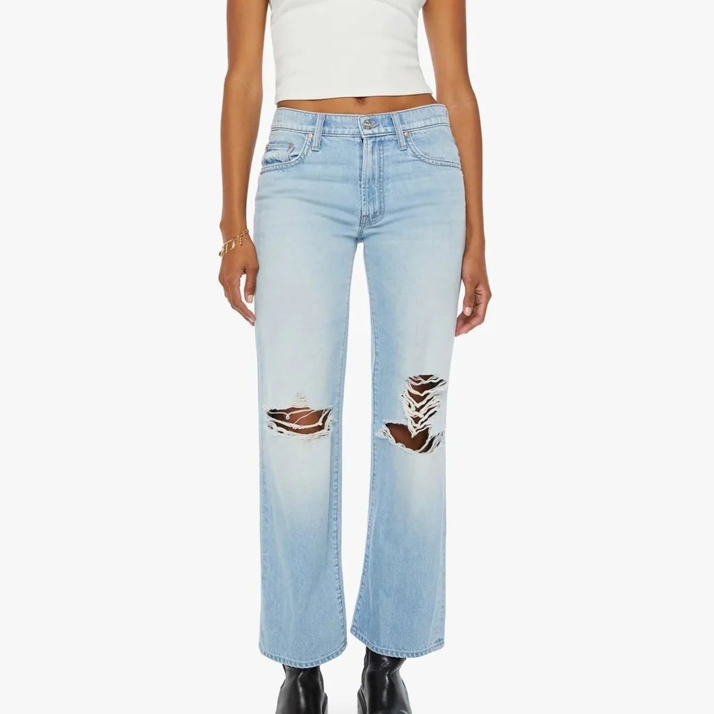 Mother Superior The Mid Rise Rambler Zip Flood Distressed Jeans Ripped Off 29